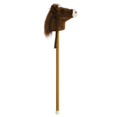 A brown paint horse hobby horse plush toy from Giddy-Up Friends with a white blaze and plush mane.